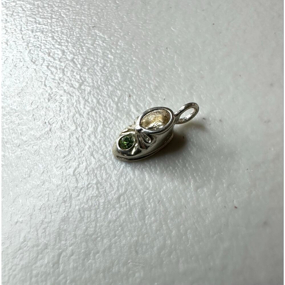Vintage .925 Sterling Silver Baby Shoe Bootie Charm Pendant August Peridot Green
